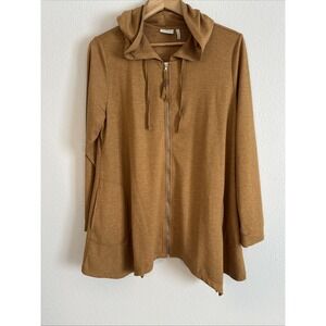 LOGO Lori Goldstein Hoodie Hooded Jacket Tan Full Zip Pockets Sz L Lagenlook